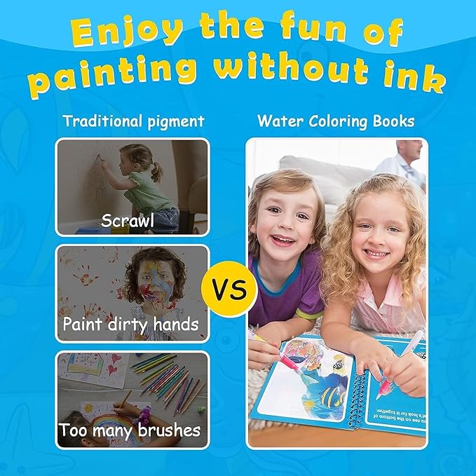 Toy Imagine™ Magic Water Doodle Book for Kids | Reusable Water Colouring Drawing Pad with Pen | Educational Activity Toy for Boys & Girls Ages 2-8 | Return Gift, Travel Game, Learning Toy (1 Pack)