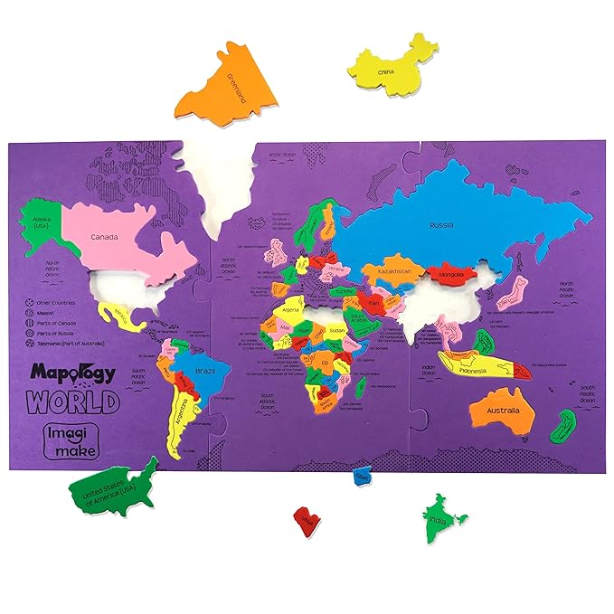 Mapology World- World Map and Its Countries- Learning Aid & Educational Toy- Jigsaw Puzzle- for Kids Age 4 and Above (Mapology World)