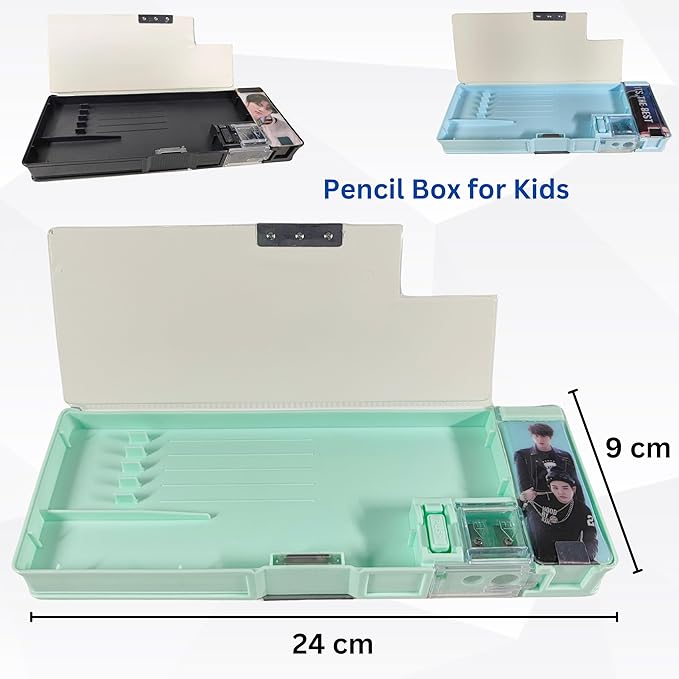 ZAFCO BTS Magnetic Pencil Box Compass Geometry Large Capacity for Kids Boys Girls School Going Children Stationaries Organizer Birthday Return Gift School Supplies (Pack of 1) (Random)
