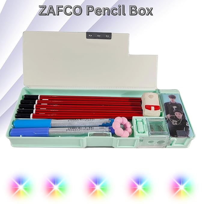 ZAFCO BTS Magnetic Pencil Box Compass Geometry Large Capacity for Kids Boys Girls School Going Children Stationaries Organizer Birthday Return Gift School Supplies (Pack of 1) (Random)