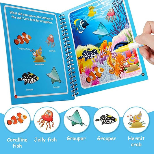 Toy Imagine™ Magic Water Doodle Book for Kids | Reusable Water Colouring Drawing Pad with Pen | Educational Activity Toy for Boys & Girls Ages 2-8 | Return Gift, Travel Game, Learning Toy (1 Pack)