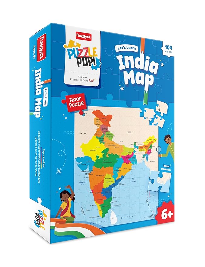 Play & Learn Funskool India Map, Jigsaw Puzzle Game for Kids, 104 Pieces, Educational, Learning & Development, Fun Activity Toy for Childrens, Gift Set for Kid, Age 6+ Years