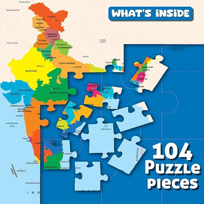 Play & Learn Funskool India Map, Jigsaw Puzzle Game for Kids, 104 Pieces, Educational, Learning & Development, Fun Activity Toy for Childrens, Gift Set for Kid, Age 6+ Years