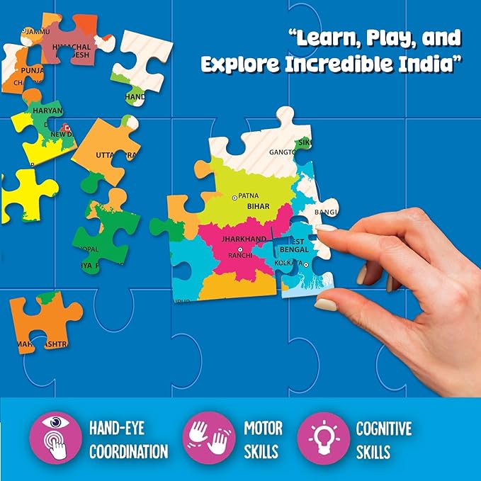 Play & Learn Funskool India Map, Jigsaw Puzzle Game for Kids, 104 Pieces, Educational, Learning & Development, Fun Activity Toy for Childrens, Gift Set for Kid, Age 6+ Years