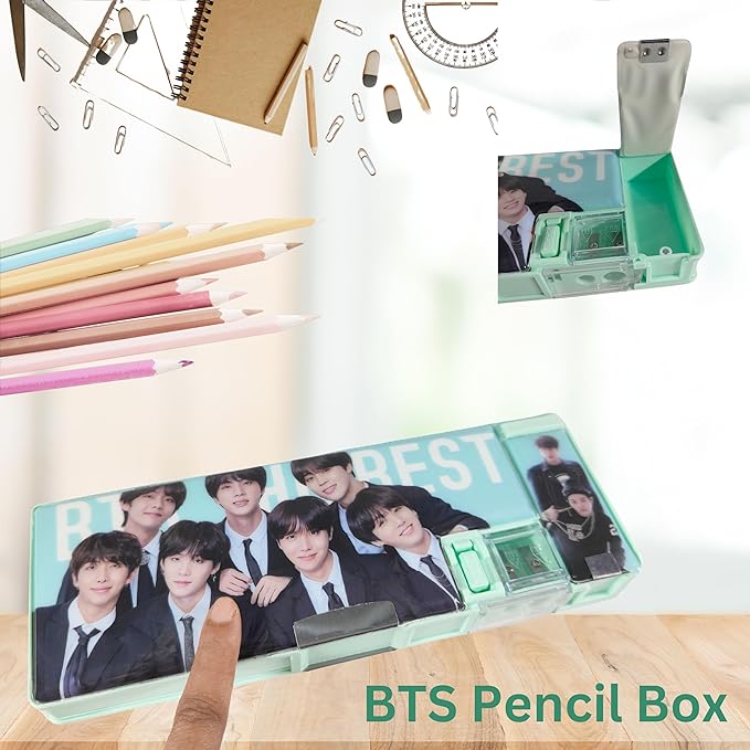 ZAFCO BTS Magnetic Pencil Box Compass Geometry Large Capacity for Kids Boys Girls School Going Children Stationaries Organizer Birthday Return Gift School Supplies (Pack of 1) (Random)