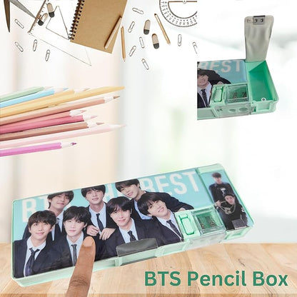 ZAFCO BTS Magnetic Pencil Box Compass Geometry Large Capacity for Kids Boys Girls School Going Children Stationaries Organizer Birthday Return Gift School Supplies (Pack of 1) (Random)