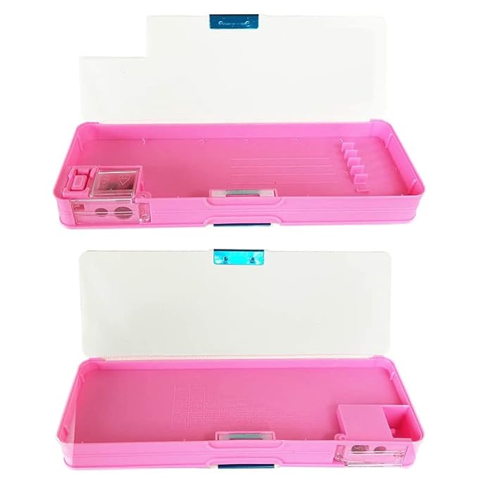 YBN Plastic Multipurpose Magnetic Geometry Pencil Box With Calculator And Dual Sharpener For Girls & Kids For Big Size Cartoon Printed Pencil Case With Unicorn Glitter Pen (Princess Pink)