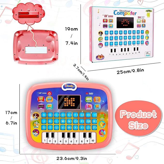 WINKY WONDER Learning Educational Computer Kids Piano Laptop with Led Screen & Music | Fun Activities Toy Computer Tablet for Kids Toddlers 1 2 3 4 5 6 + Year Old Boy and Girls, Multicolor