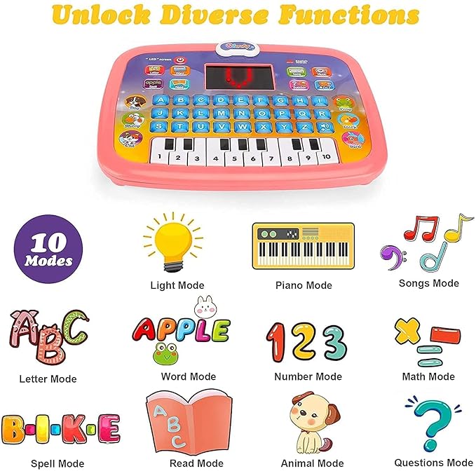 WINKY WONDER Learning Educational Computer Kids Piano Laptop with Led Screen & Music | Fun Activities Toy Computer Tablet for Kids Toddlers 1 2 3 4 5 6 + Year Old Boy and Girls, Multicolor